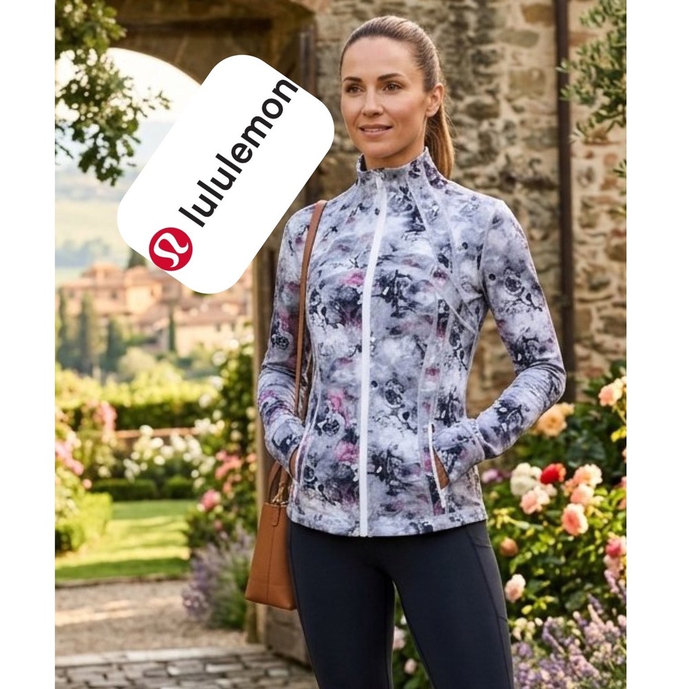 Lululemon Define Jacket Size 10 Floral Grey Pink Luon Full Zip Yoga Activewear